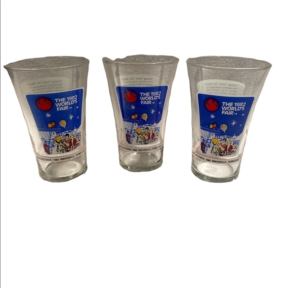 Vintage 1982 World’s Fair commemorative collector 3 glasses McD’s/Coke collab